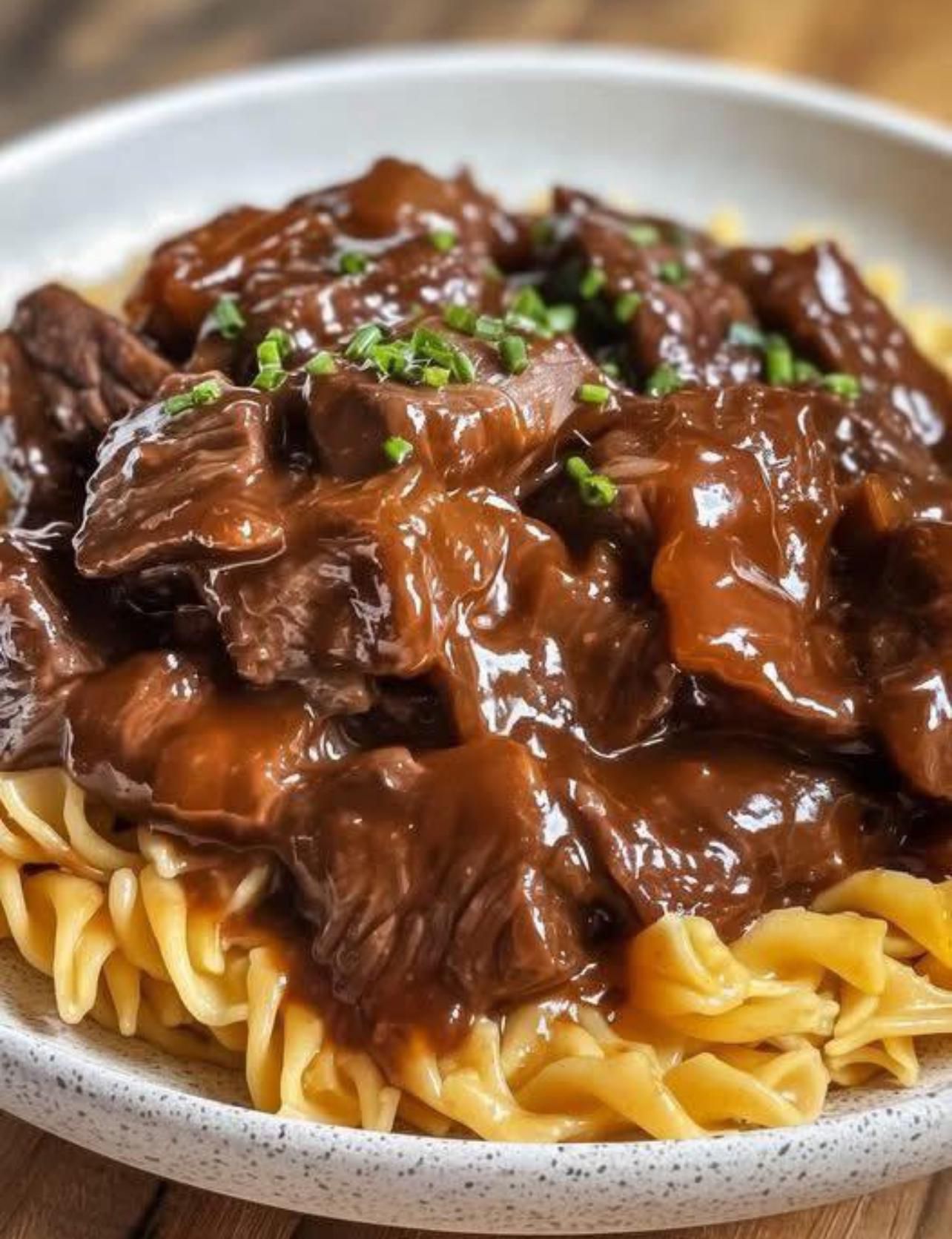 TREMENDOUS CROCKPOT BEEF TIPS & NOODLES 