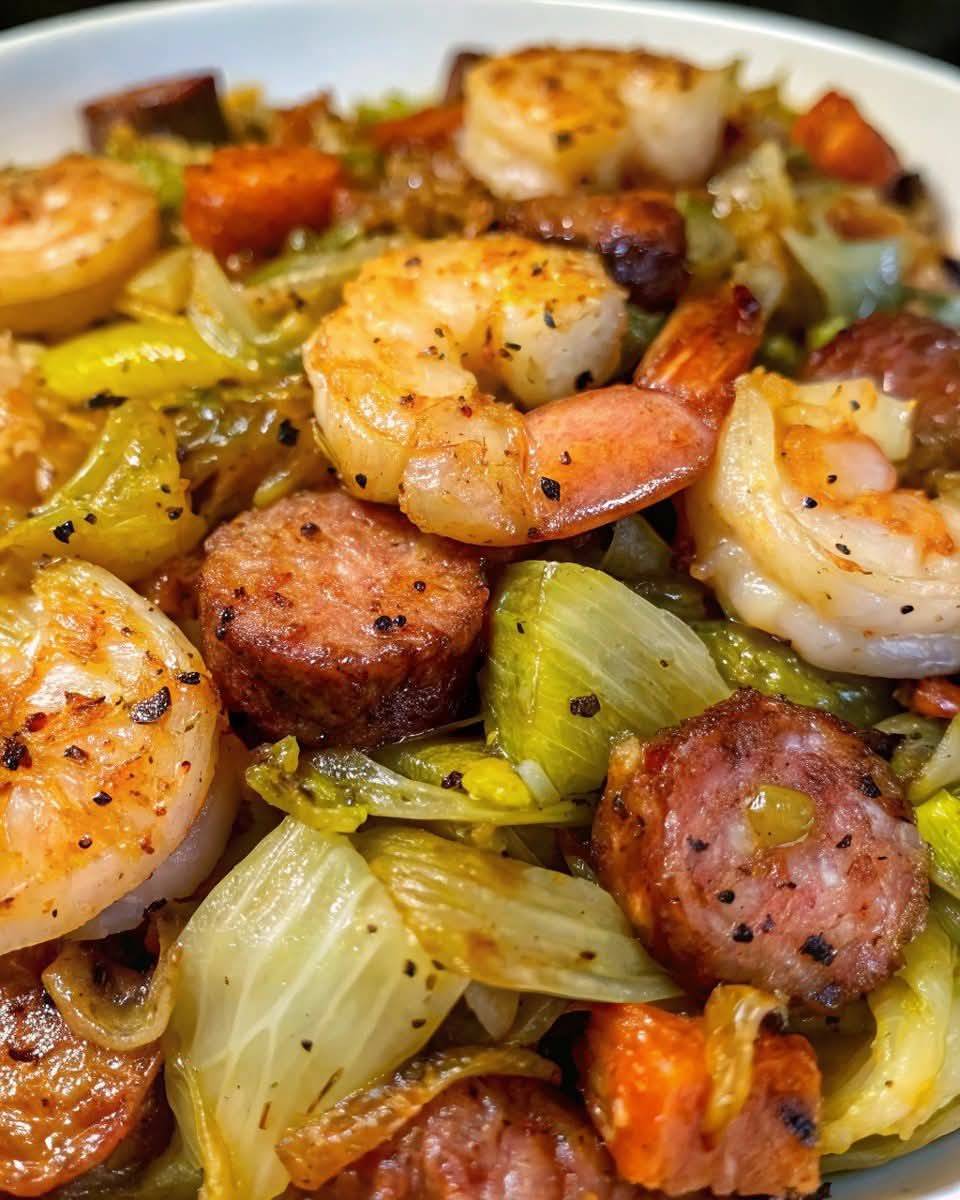 Fried Cabbage with Shrimp & Sausage