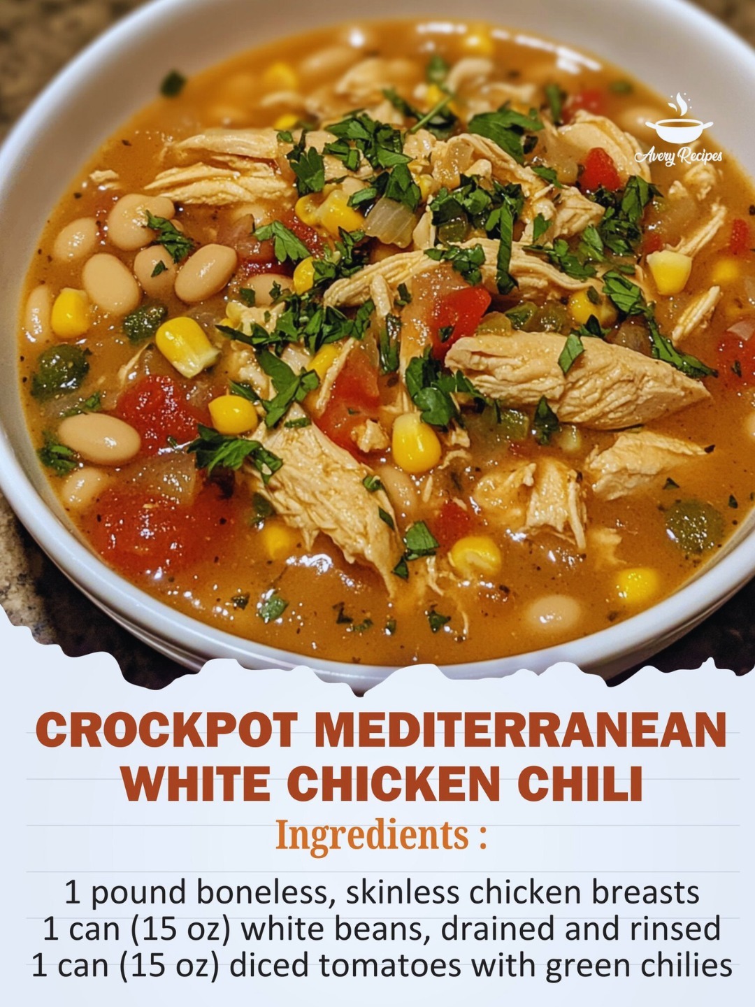 Crockpot Mediterranean White Chicken Chili