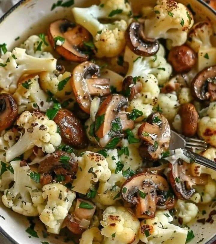 Vegan Garlic Mushrooms Cauliflower Skillet