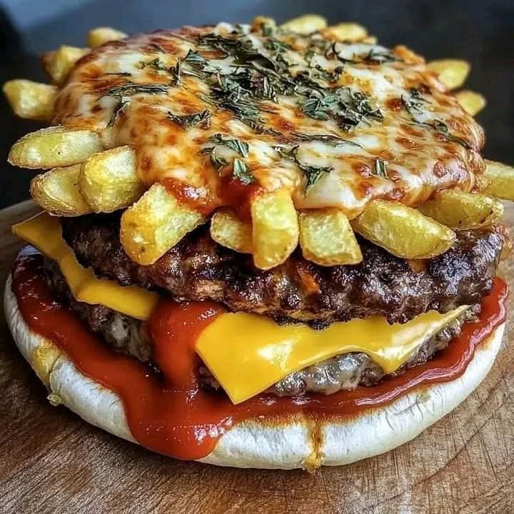 Classic Cheeseburger with Ketchup and Fries 