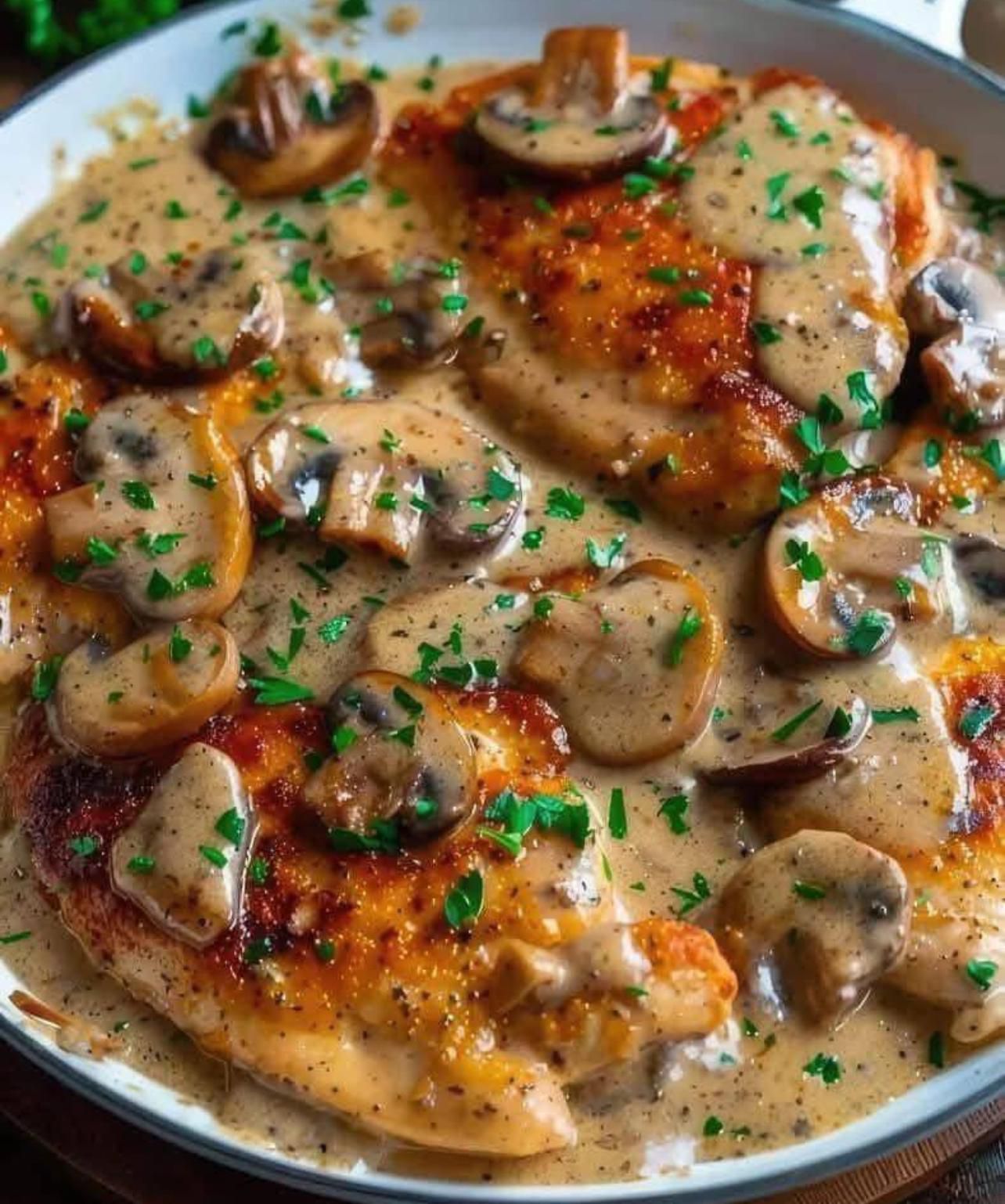 Chicken and Mushroom Skillet in a Creamy Asiago and Mustard Sauce