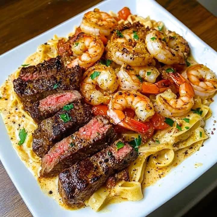 Cajun Steak and Shrimp Pasta