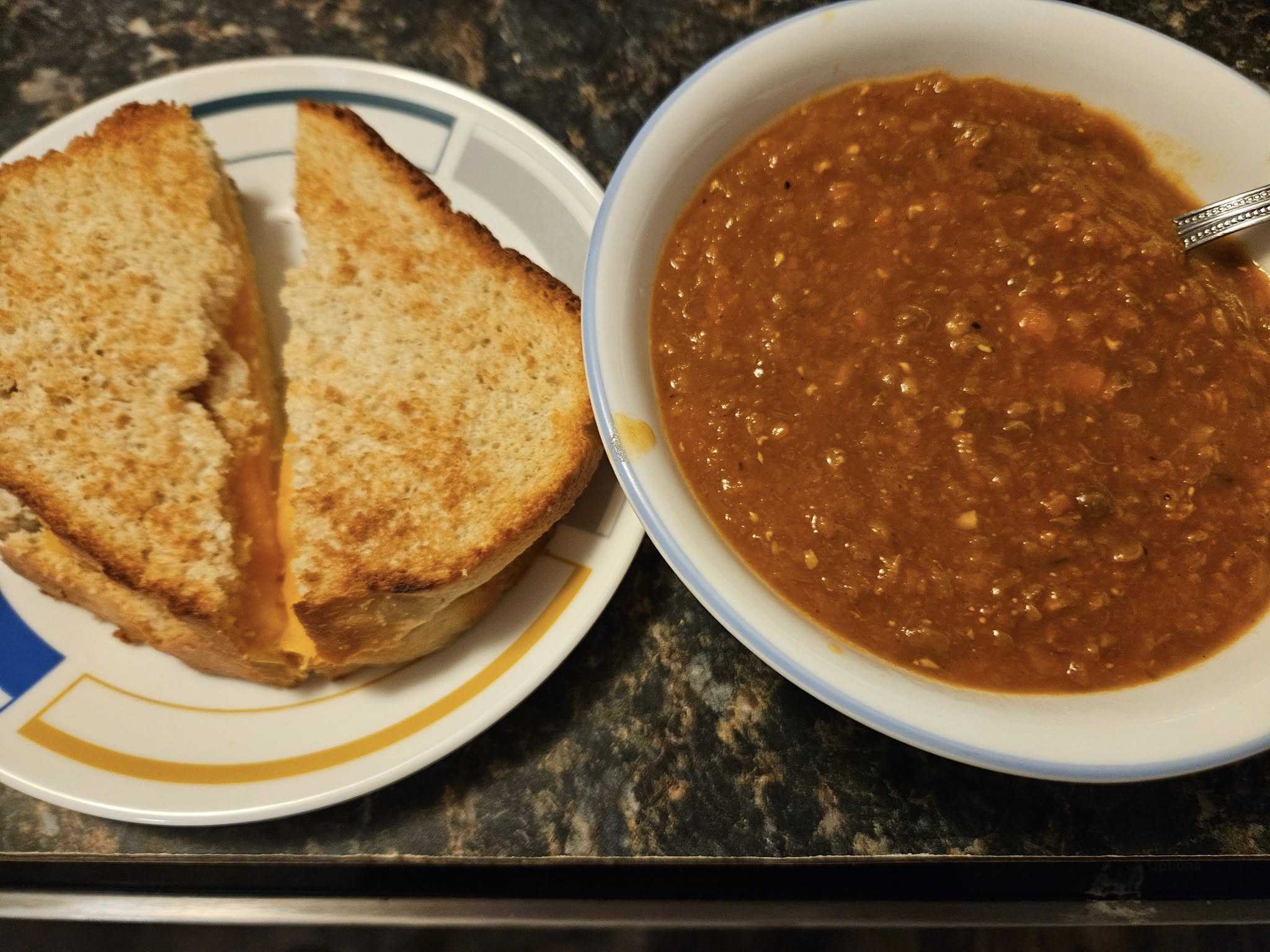 Dinner tonight was Lentil Soup and Grilled Cheese!!!