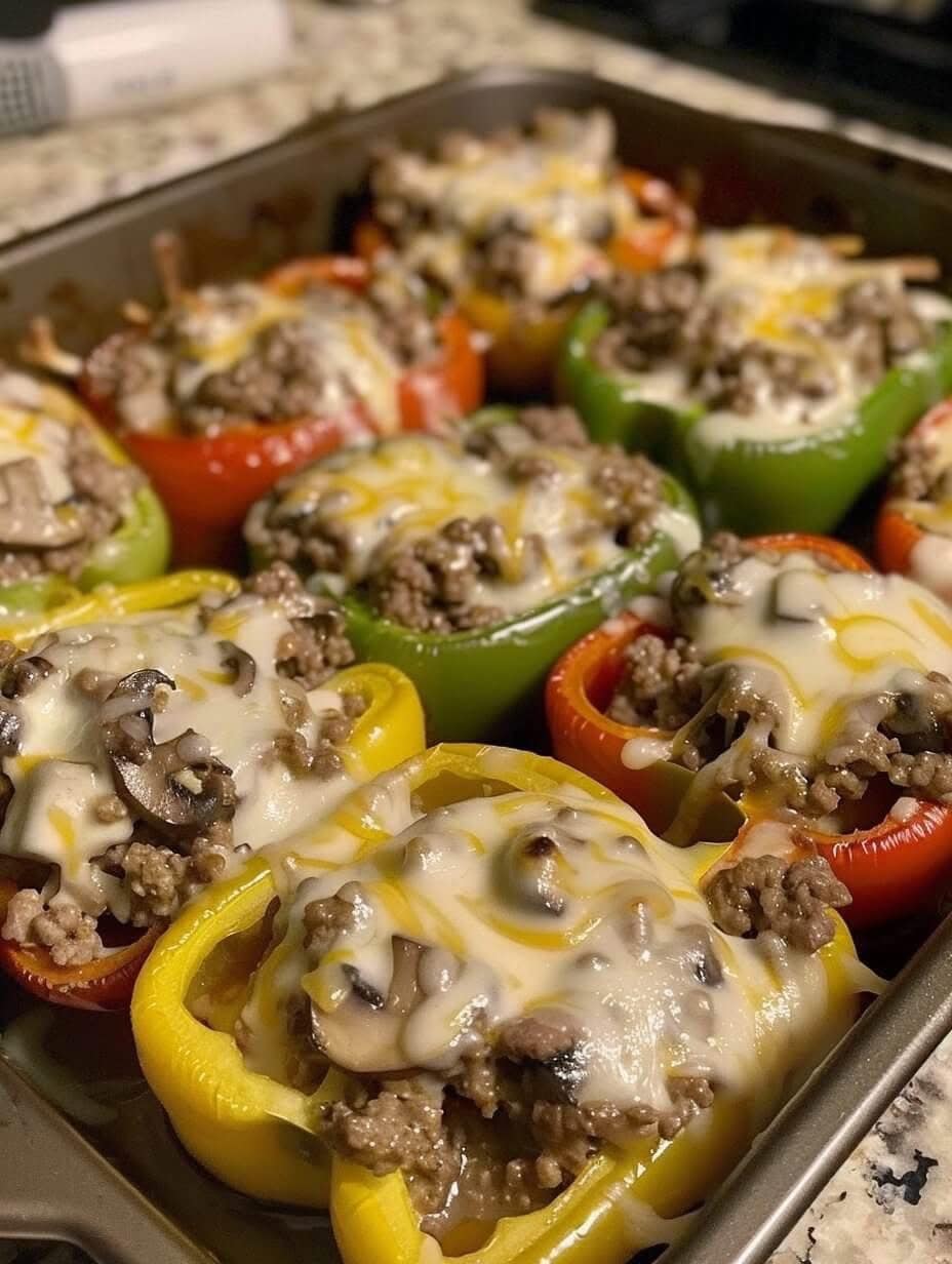 Easiest PHILLY CHEESESTEAK STUFFED PEPPERS 