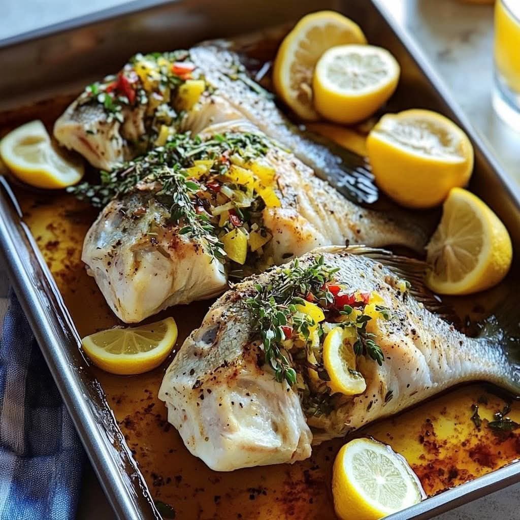 Lemon baked branzino