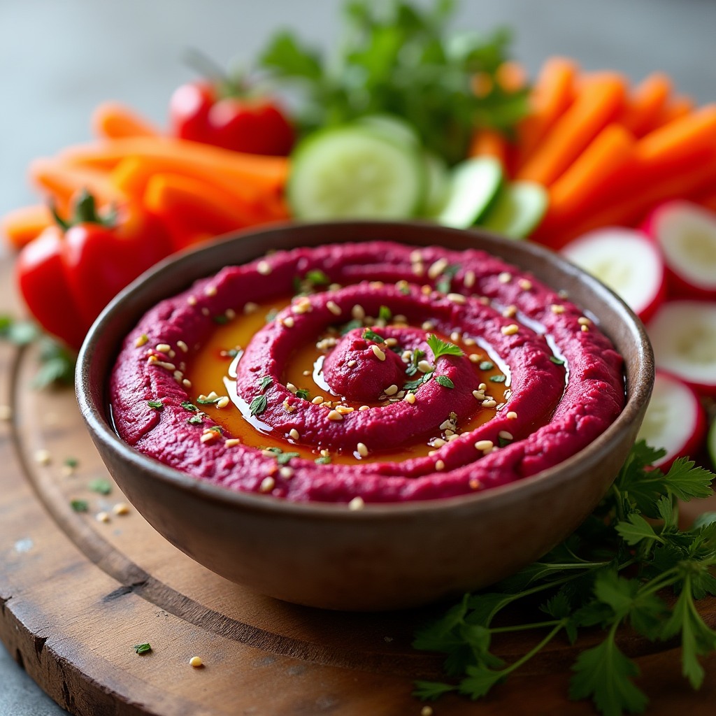 🌱🥕 Beetroot Hummus with Raw Vegetables – a vibrant, nutritious dip for any occasion!