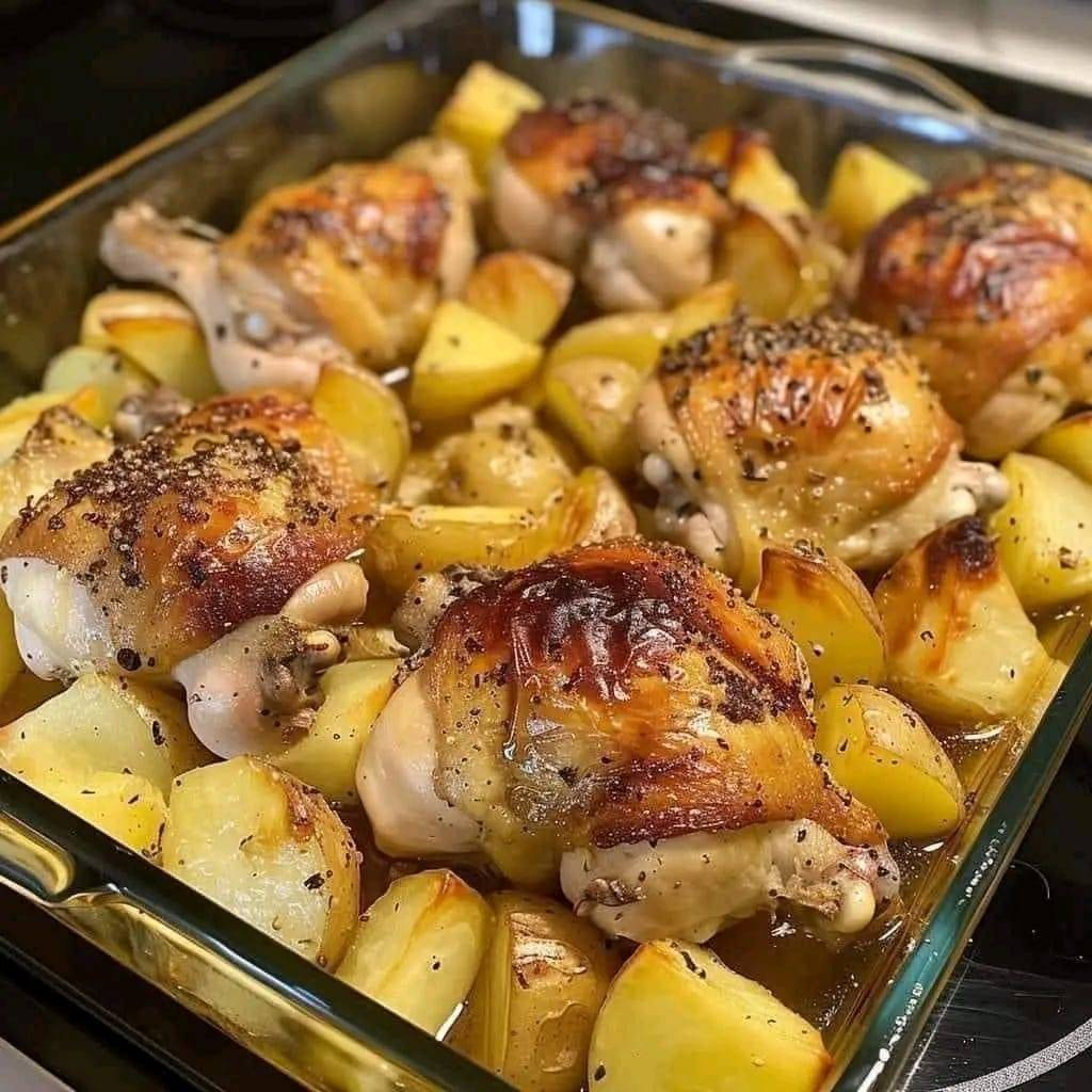 Roasted chicken with garlic and potatoes