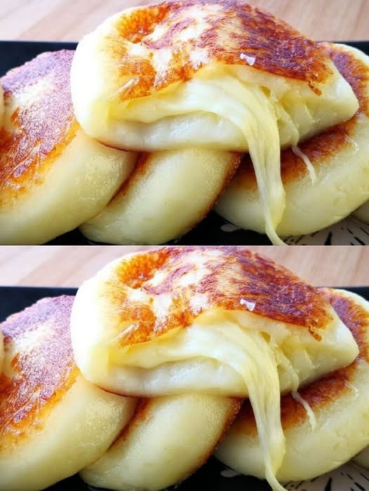 Garlic potato pancakes filled with melted cheese