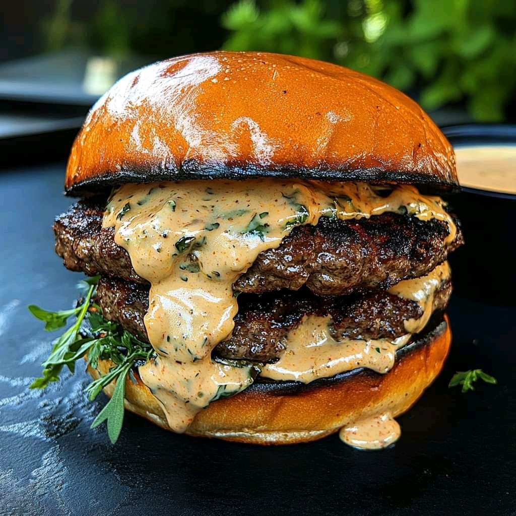 Ultimate Juicy Burger with Creamy Sauce