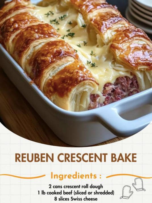 Reuben Crescent Bake is a flaky, cheesy