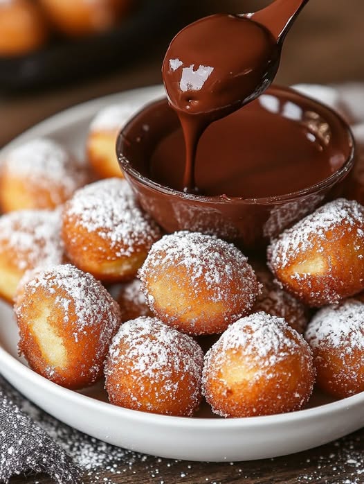 Crispy Donut Balls with Chocolate Dip