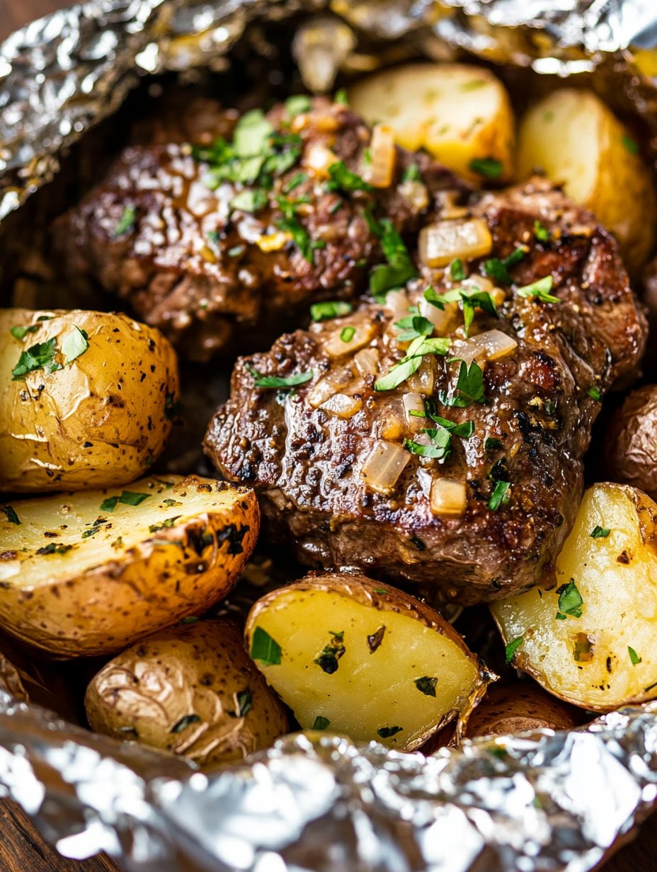 Garlic Butter Steak and Potato Foil Packets