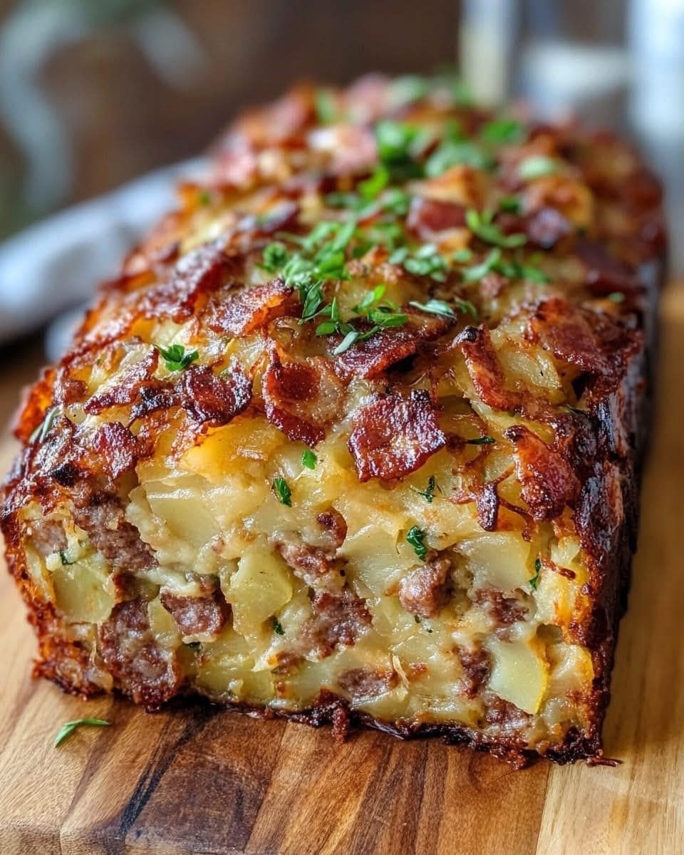 Hearty Meat and Potato Dish: Loaded Potato Loaf with Bacon and Sausage