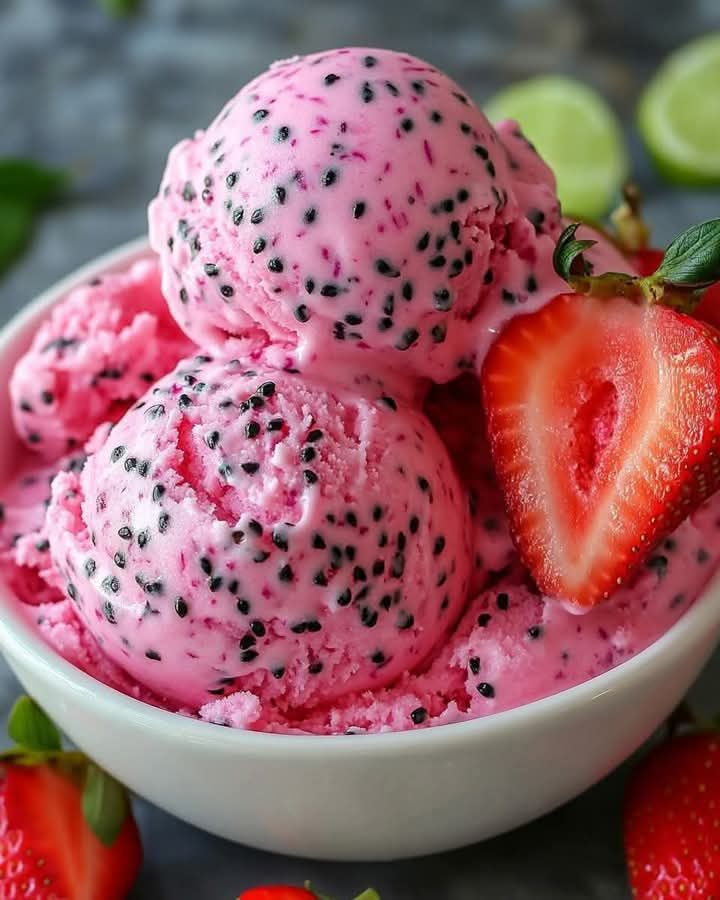 Homemade Dragonfruit Strawberry Ice Cream