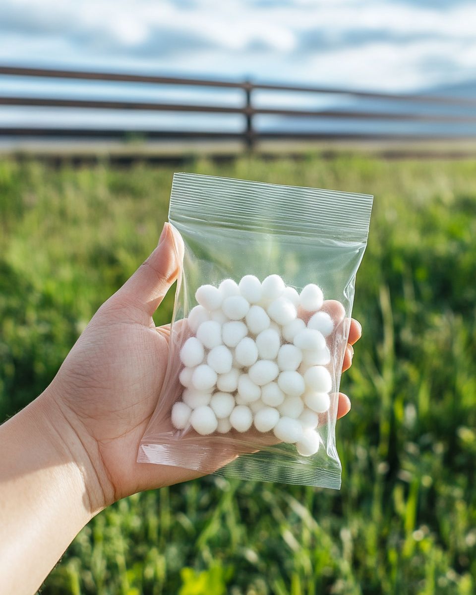 Does anyone know what a little bag filled with white fluffy balls might be? Found it on my driveway, seems like it was dropped by someone passing