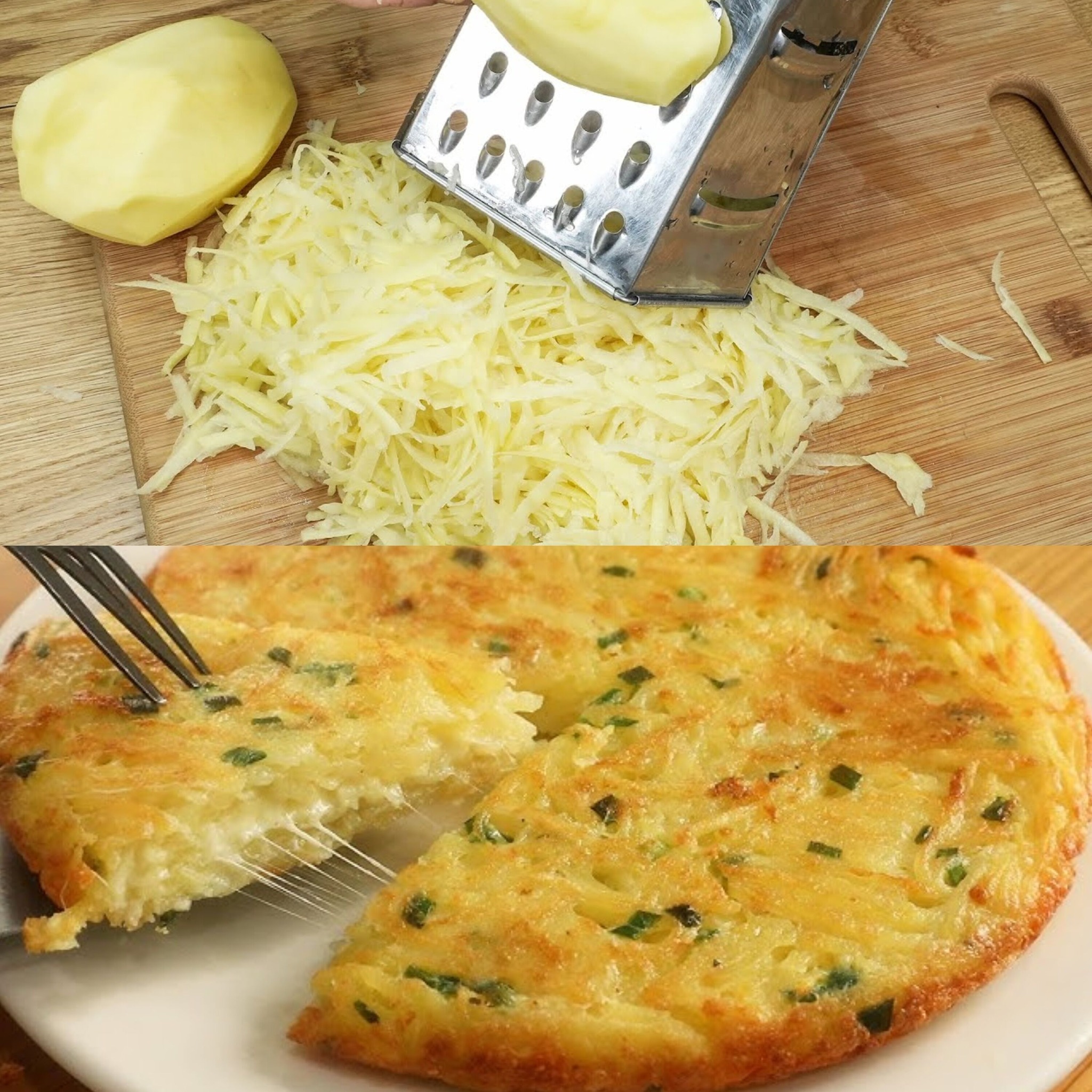 Just grate 3 potatoes, add 3 eggs. Delicious potato recipe