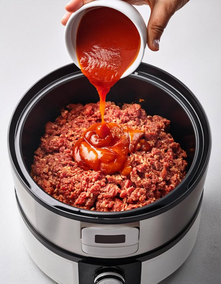 Pour marinara sauce over raw ground beef in slow cooker. You’ll never want to make pasta any other way