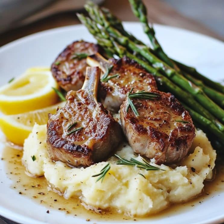 Best Lamb Chops over Lobster Mash with Asparagus Recipe