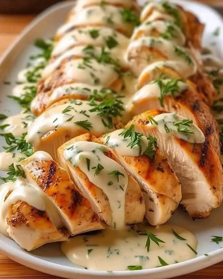 JUICY BAKED CAESAR CHICKEN WITH PARMESAN SAUCE