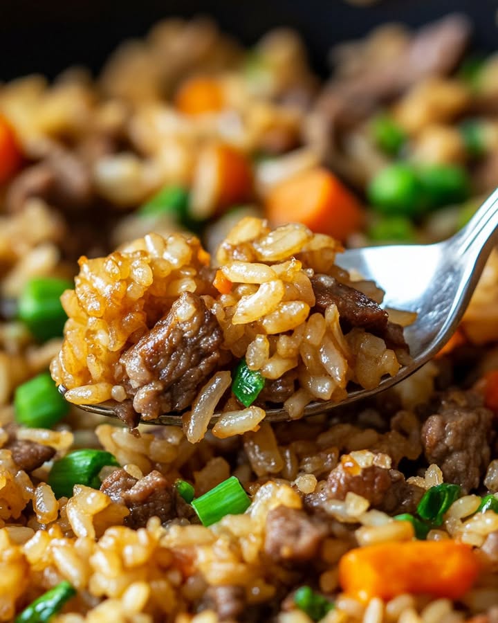 Baked Onion Beef Fried Rice with Mixed VegetablesBaked Onion Beef Fried Rice with Mixed Vegetables