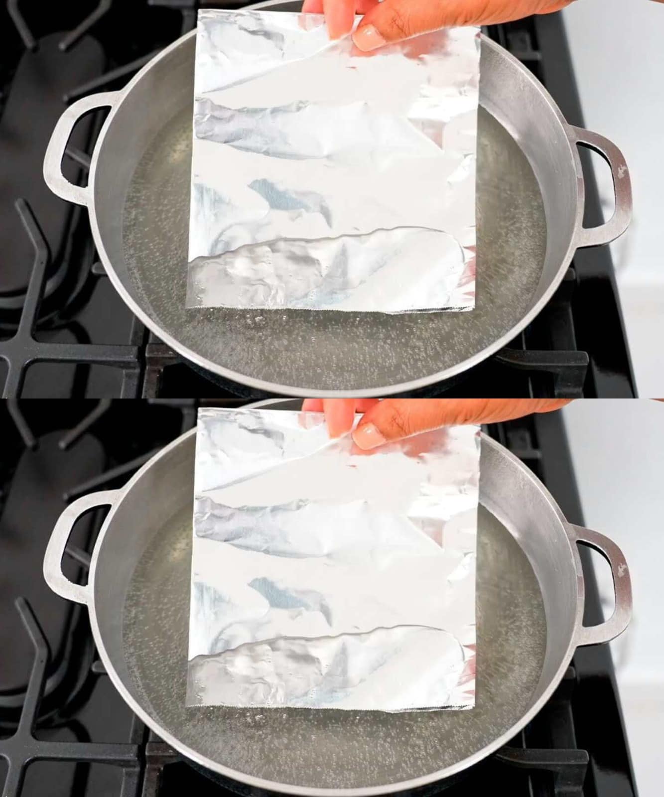 Put a sheet of aluminum foil in boiling water, even rich people do it: reason