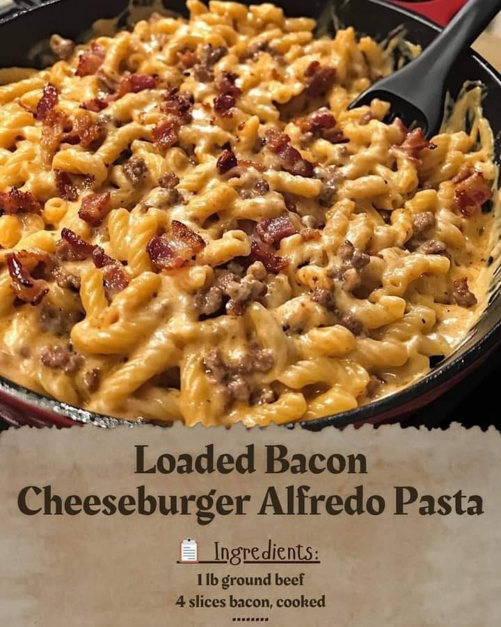 Loaded Bacon Cheeseburger Alfredo Pasta 