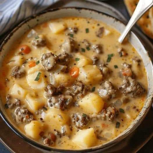 Creamy Potato & Hamburger Soup Made In the Crockpot