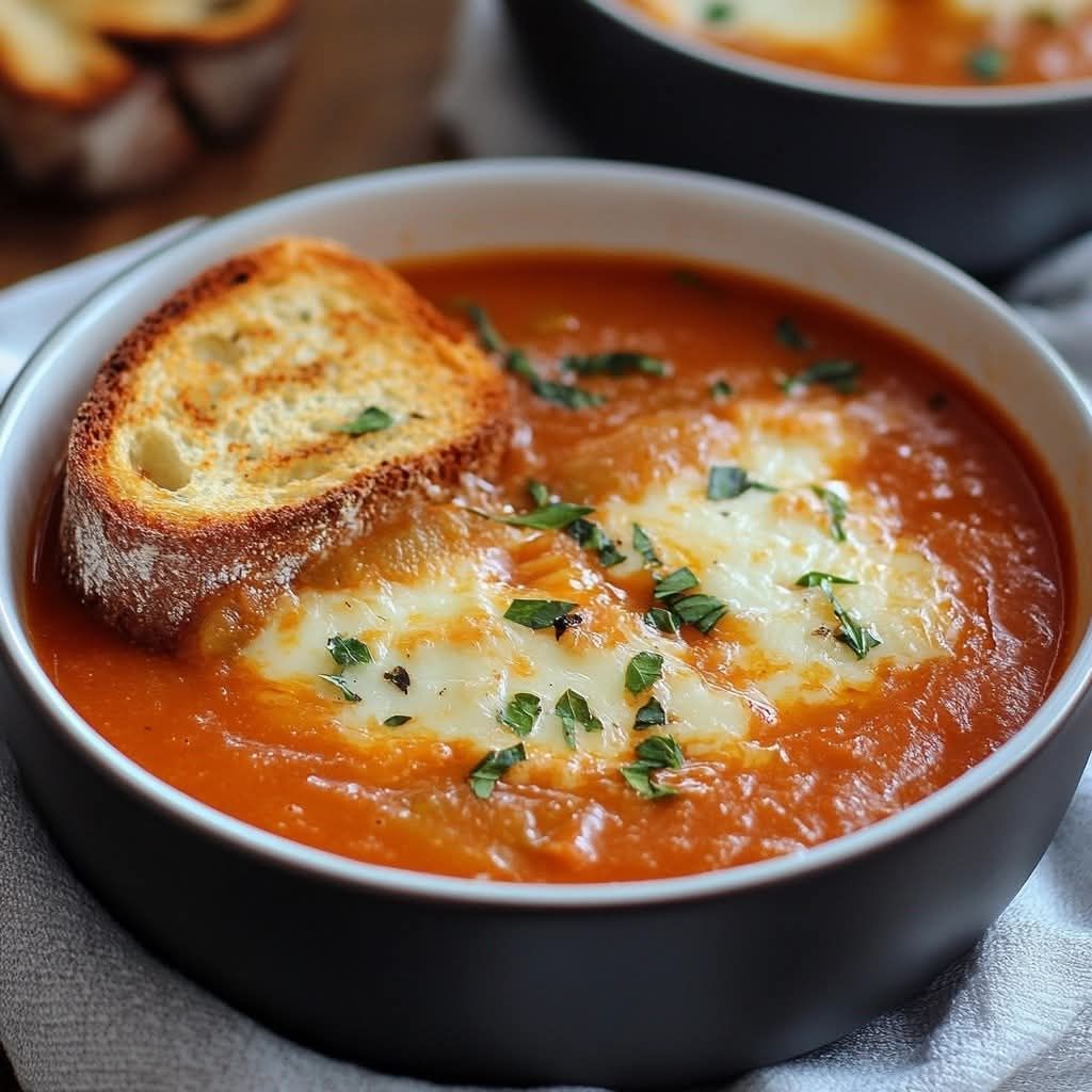 Tomato Soup with Cheese and Onion Toast