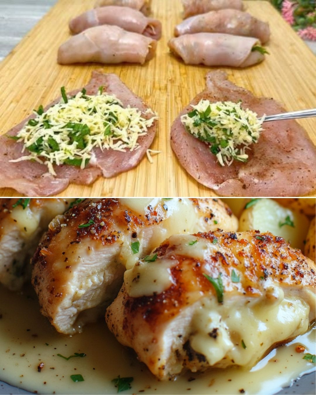 Juicy Stuffed Chicken Breasts with Cheesy Potato Bake