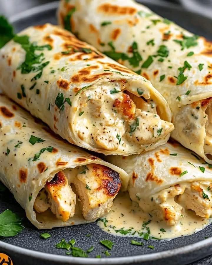  Savory Chicken Wraps with a Garlic Cream Sauce 