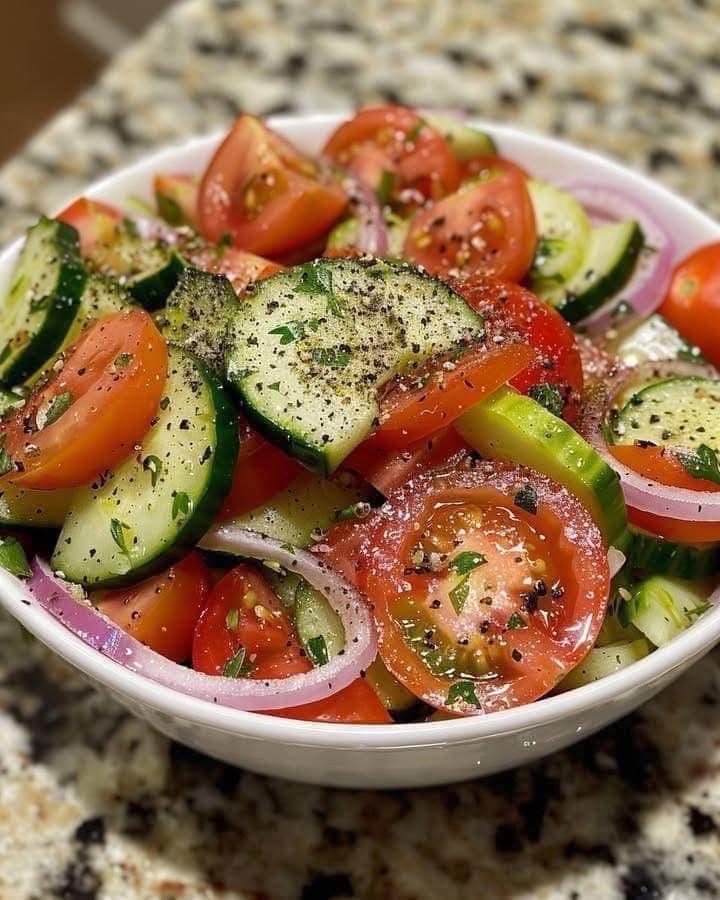 CUCUMBER, TOMATO, AND ONION SALAD