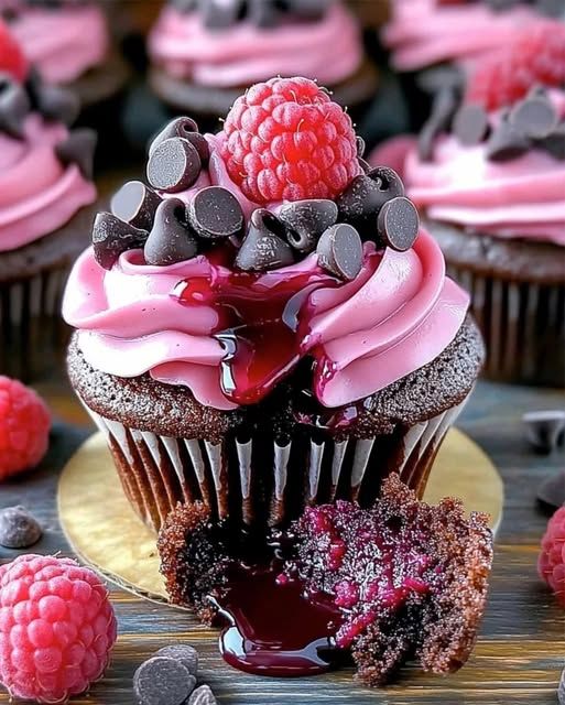 Raspberry Chocolate Lava Cupcakes Gooey