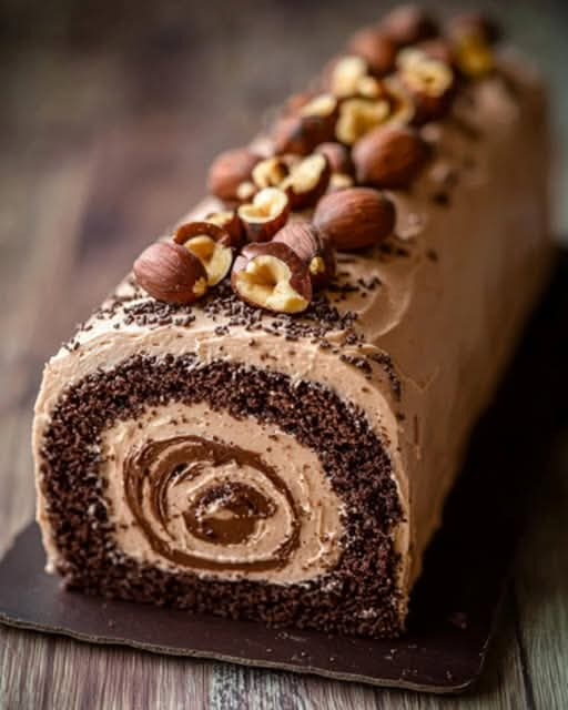 Chocolate and hazelnut praline rolled log