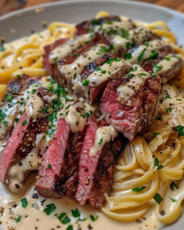 Savory Steak Gorgonzola Alfredo with Creamy Parmesan Sauce 