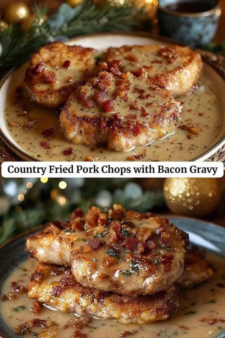  Country Fried Pork Chops with Bacon Gravy 