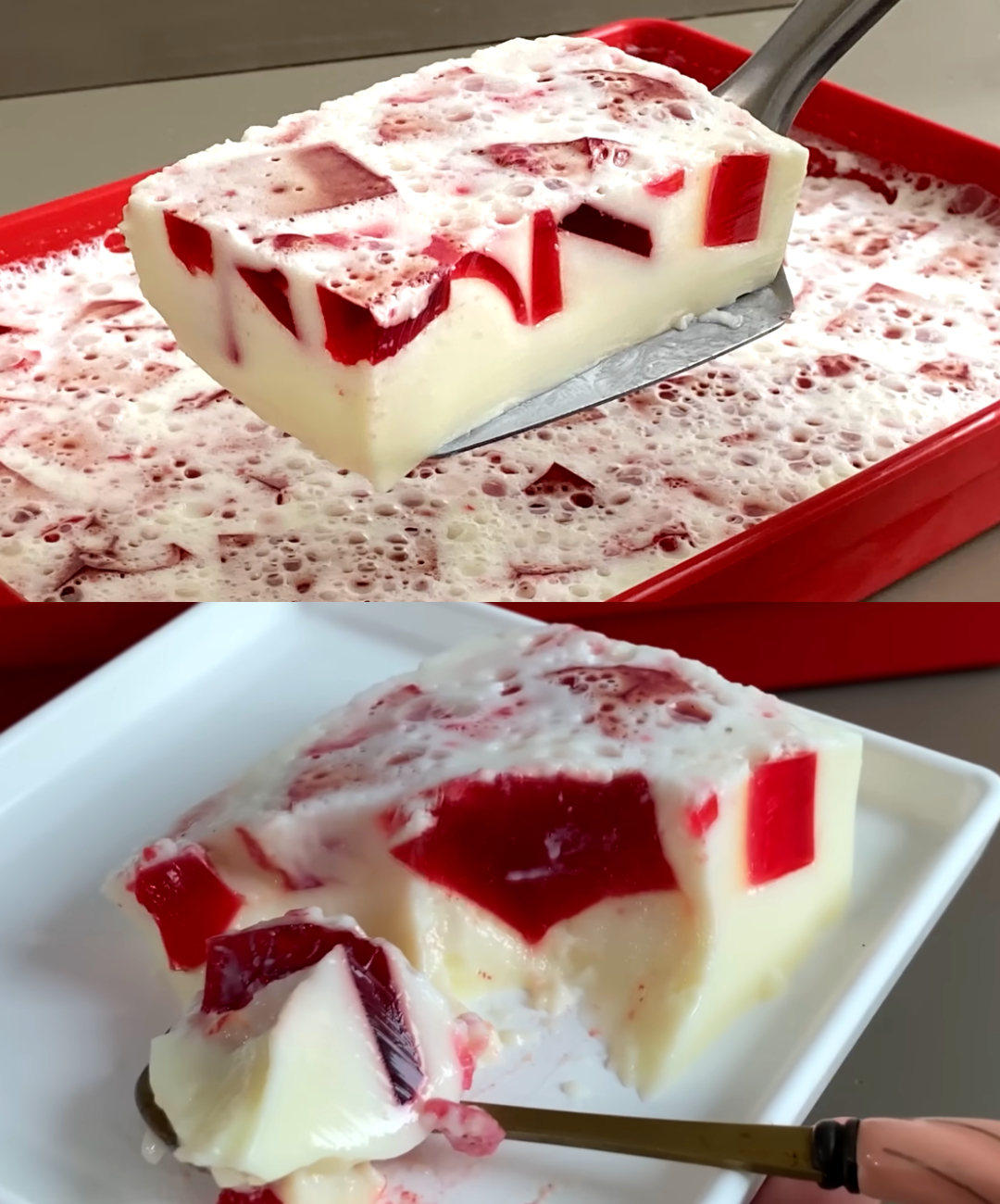 Gelatine dessert with white cream