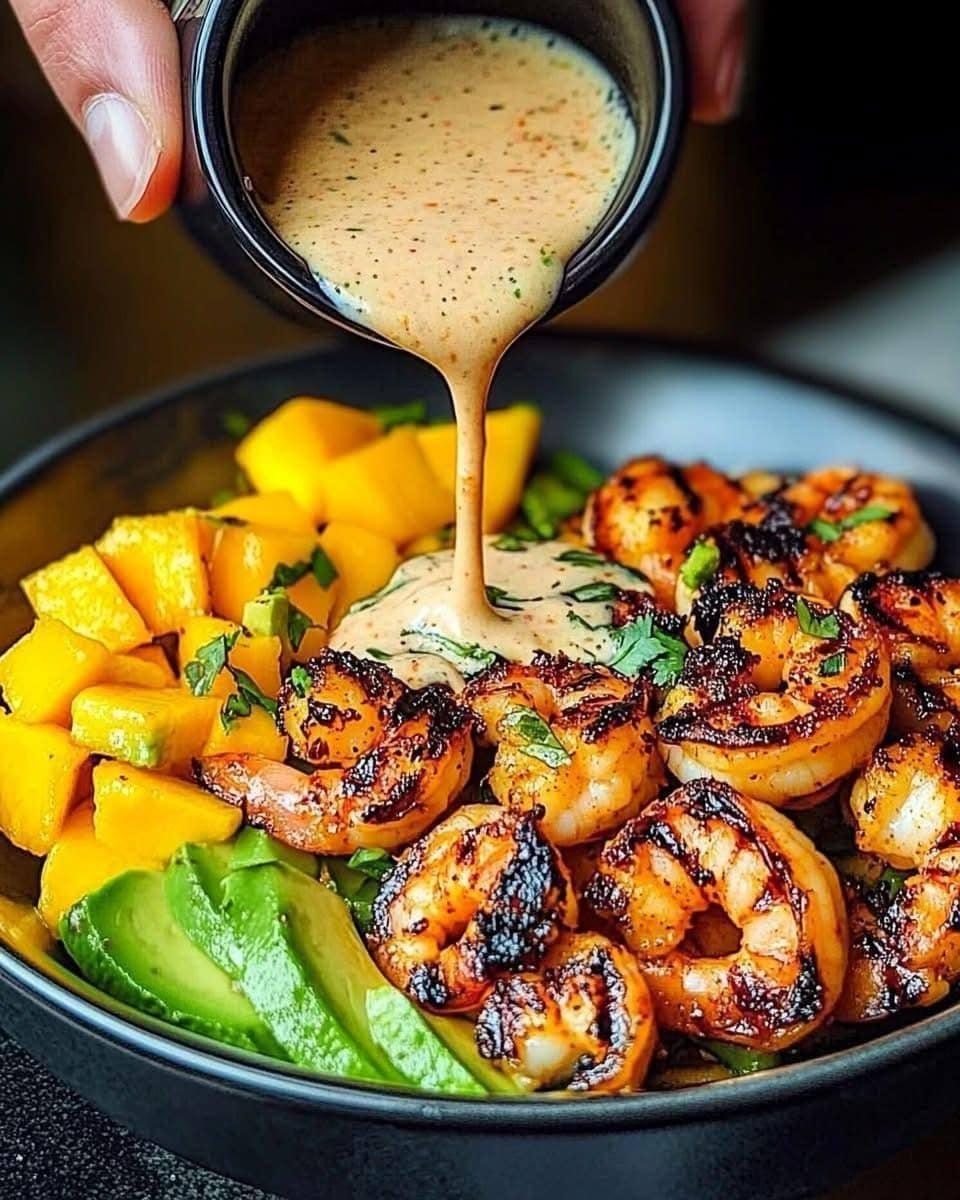 Shrimp and Avocado Bowls with Mango Salsa & Lime-Chili Sauce