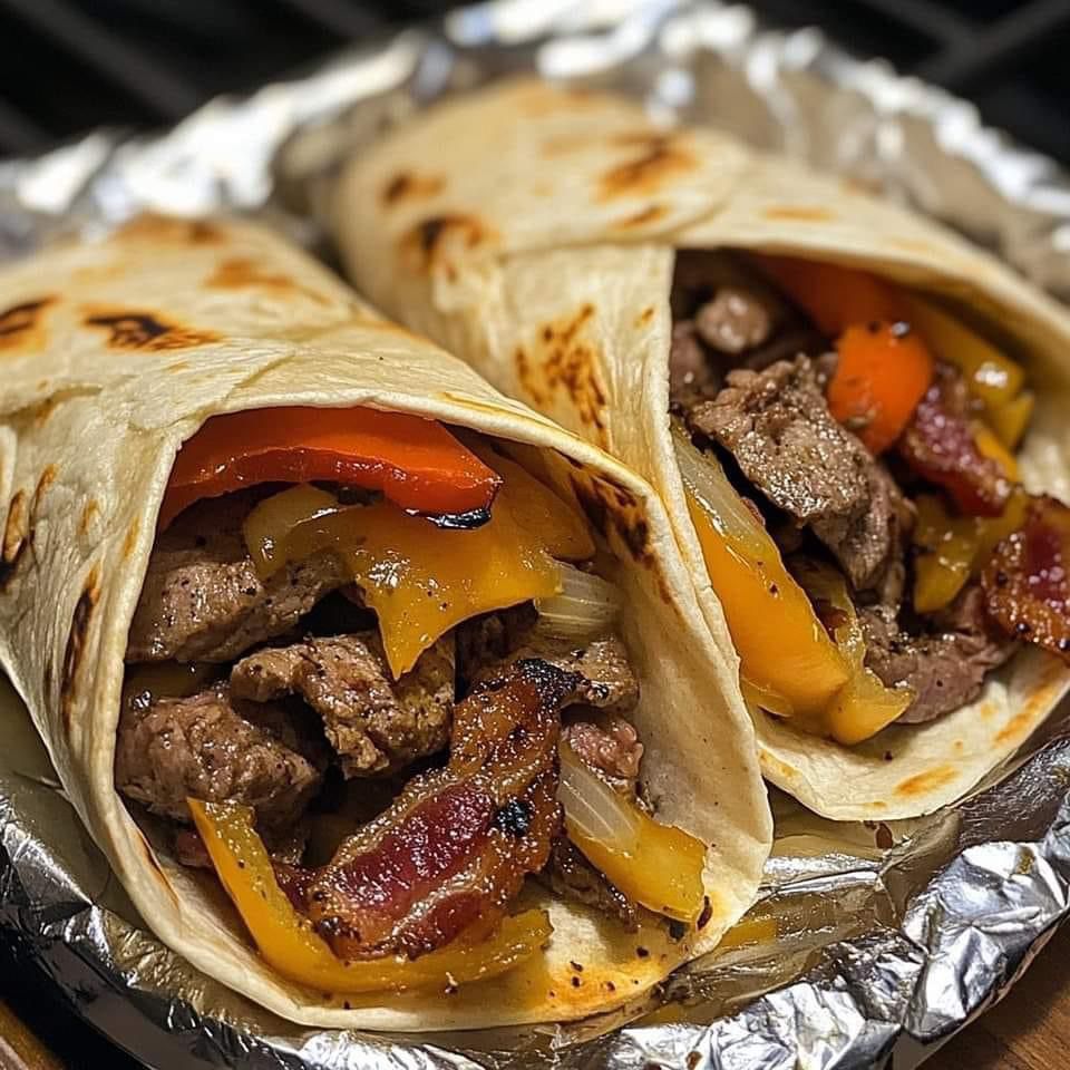 **Cheesy Bacon Philly Steak Wraps 