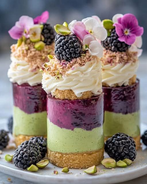  Pistachio & Blackberry Cheesecake Towers 