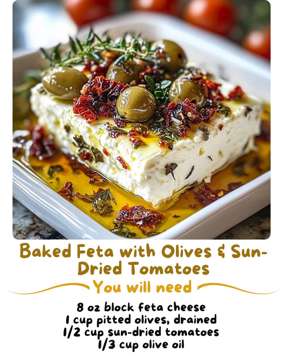 Looking for a delicious appetizer that’s easy to make? This Baked Feta with Olives & Sun-Dried Tomatoes will wow your guests! 