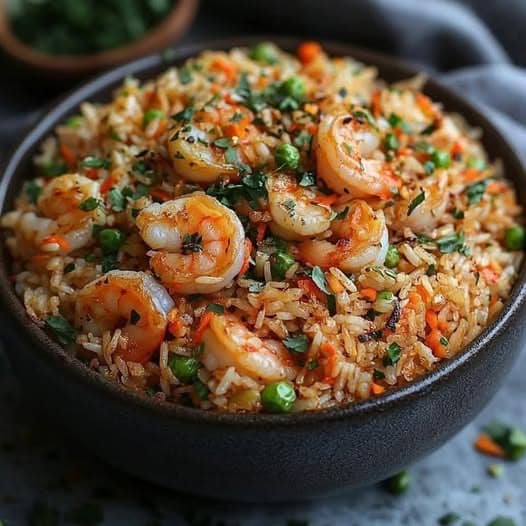 Szechuan Shrimp Fried Rice with Crispy Garlic 