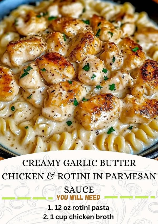 Creamy Garlic Butter Chicken & Rotini in Parmesan Sauce