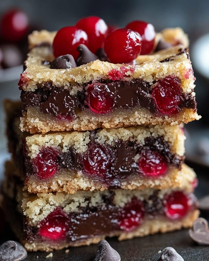 Heavenly Maraschino Cherry Chocolate Chip Cookie Bars 