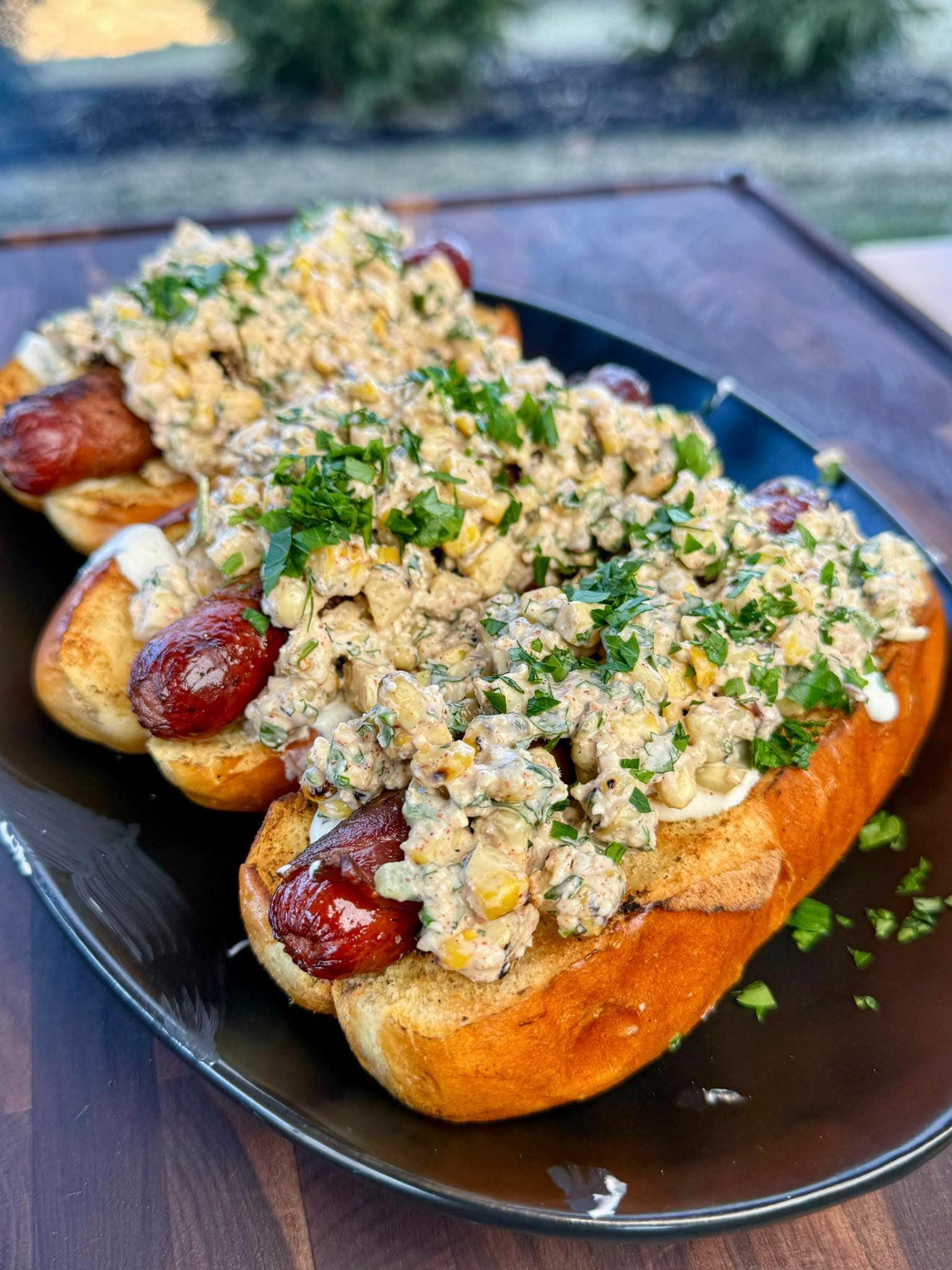 Grilled Hot Dogs with Creamy Corn Salad: A Perfect Summer Treat! 