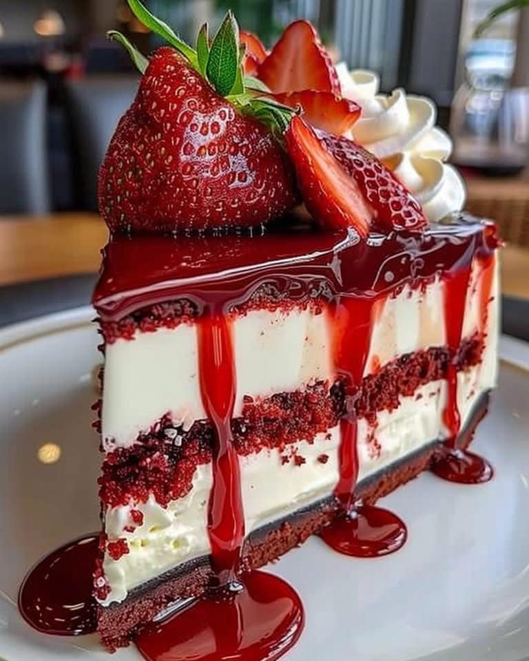  Indulgent Red Velvet Strawberry Cheesecake 