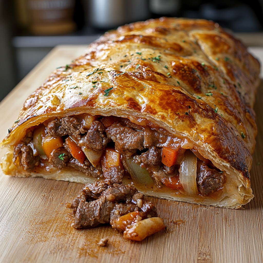 Beef and Veggie Puff Pastry Roll 