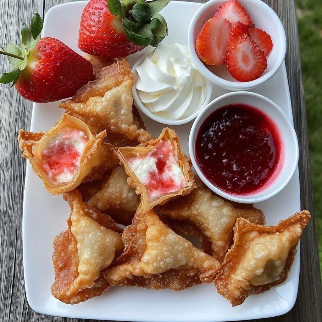 Title: Crispy Cream Cheese Dumplings with Strawberry Dipping Sauce 