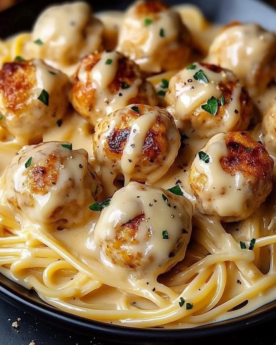 Garlic Butter Chicken Balls with Creamy Parmesan Pasta 