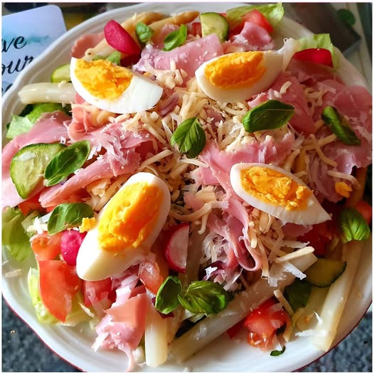 Hearty, colorful ham and egg salad